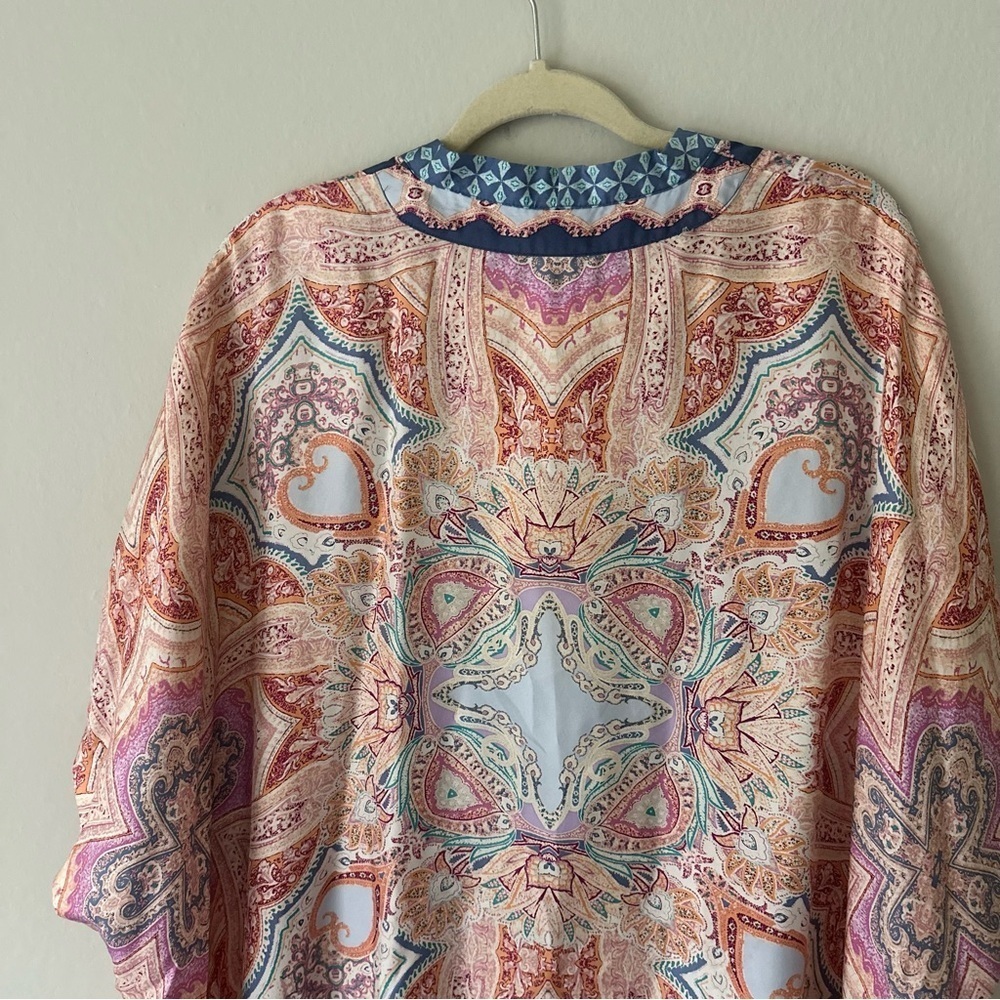 Chico's Medallion-Print Boho 100% Silk Ruana Wrap Beach Cover Up Tassel Tie S/M - Picture 13 of 14